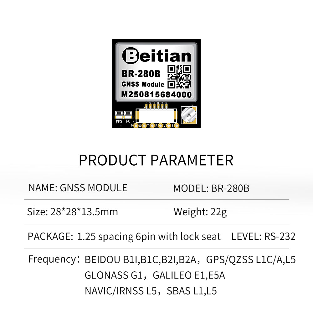 Beitian BR-280 dual-frequency multi-mode single Beidou GPS sub-meter GNSS positioning module with compass Beitian BR-280 dual-frequency multi-mode single Beidou GPS sub-meter GNSS positioning module with compass